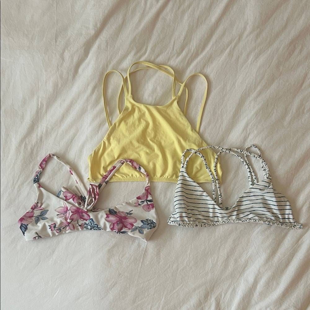 Frankie's Bikinis Solid, Striped and Floral Bikini Tops Bundle of 3